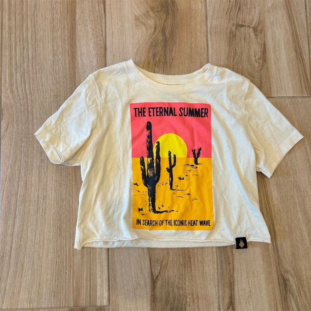 Iconic Arizona T-Shirt Womens Size S Beige Boxy Cropped Graphic Crew Neck